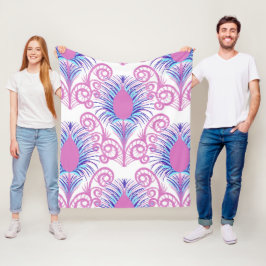 Manta Polar Boho Peacock Feather Jewel Tone-Neon Pink