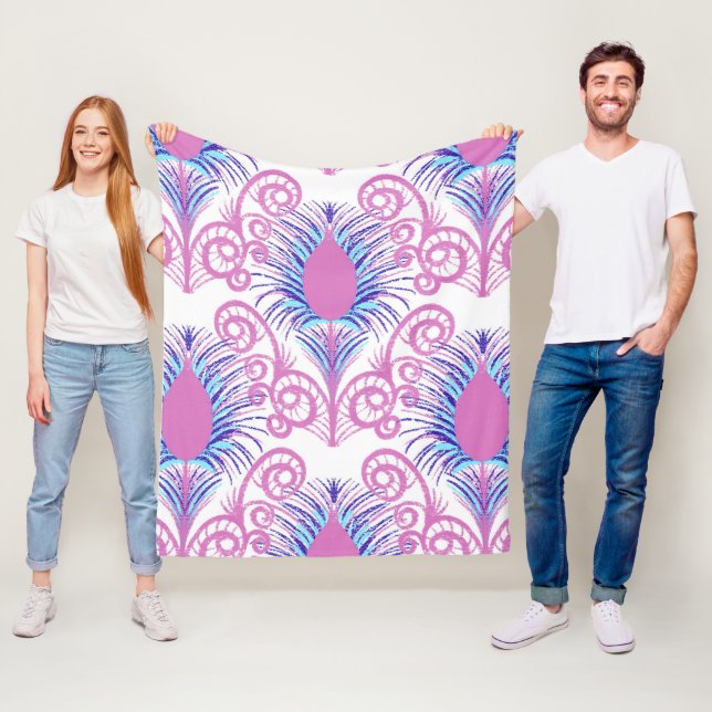 Manta Polar Boho Peacock Feather Jewel Tone-Neon Pink (In situ)