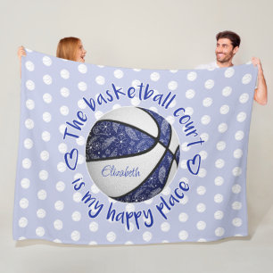 Manta Polar boho plumas azul cancha de baloncesto lugar feliz