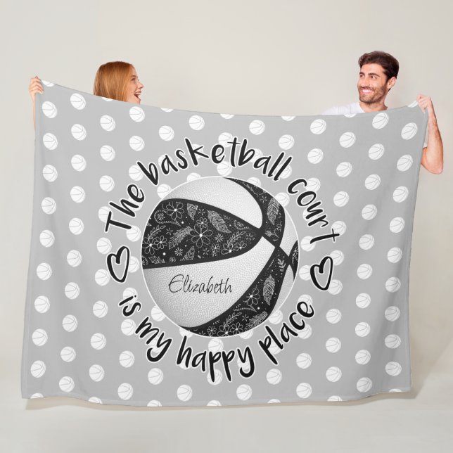 Manta Polar boho plumas negro cancha de baloncesto lugar feliz (In situ)