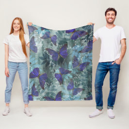 Manta Polar Boho Purple Butterfly y Cyan Botanical Original