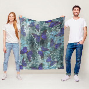 Manta Polar Boho Purple Butterfly y Cyan Botanical Original