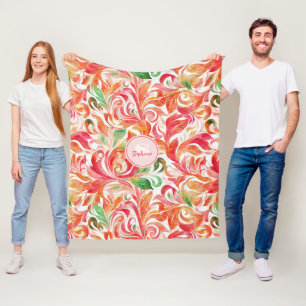Manta Polar Boho Rojo Rosa Naranja Verde Paisley Floral