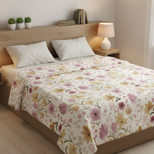 Manta Polar Boho Rosa Suave Aquarela Flor Silvestre 