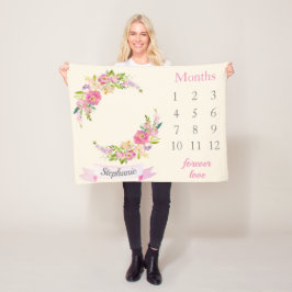 Manta Polar Boho Rubor PInk Floral Baby Milestone Baby