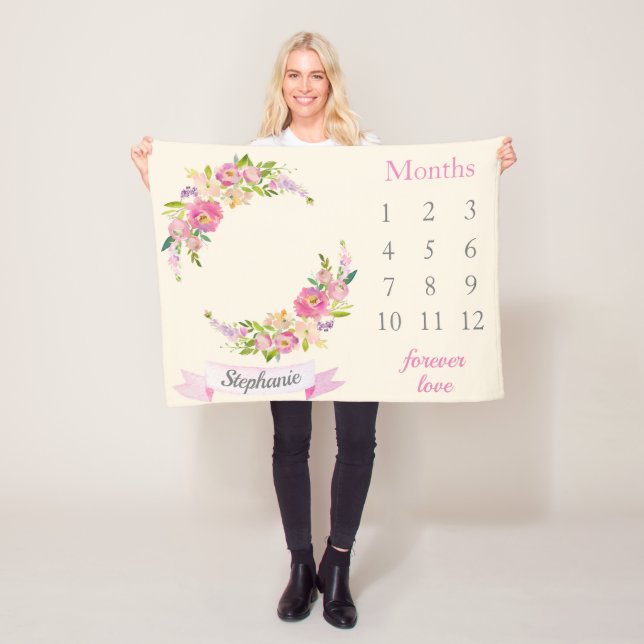 Manta Polar Boho Rubor PInk Floral Baby Milestone Baby (In situ)