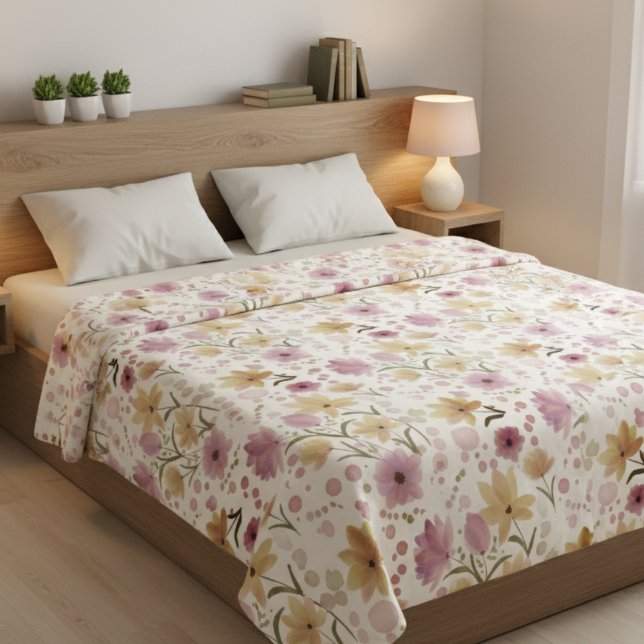 Manta Polar Boho Soft Pink Watercolor Wildflower  (Subido por el creador)