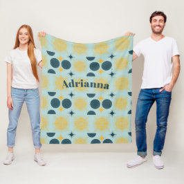 Manta Polar Boho Sun Moon Stars Baby Blue Yellow Personalizado