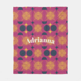 Manta Polar Boho Sun Moon Stars Pink Blue Yellow Personalizado