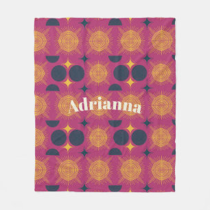 Manta Polar Boho Sun Moon Stars Pink Blue Yellow Personalizado