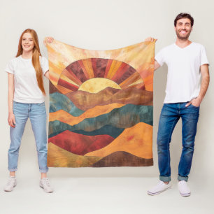 Manta Polar Boho Sunset Over Mountains - Paisaje Retro Earthy