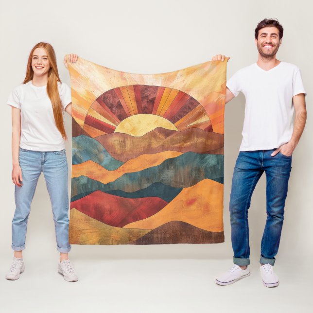 Manta Polar Boho Sunset Over Mountains - Paisaje Retro Earthy (In situ)