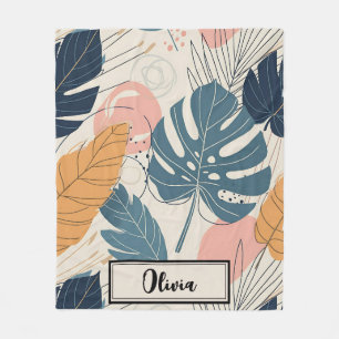 Manta Polar Boho Tropical Moderno Hojas Abstracto