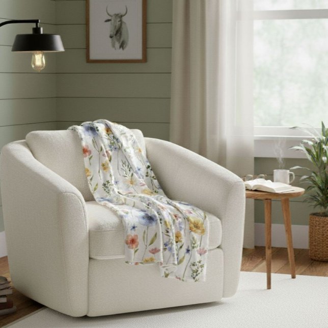 Manta Polar Boho Watercolor Blue Yellow Pink Wildflower (Subido por el creador)