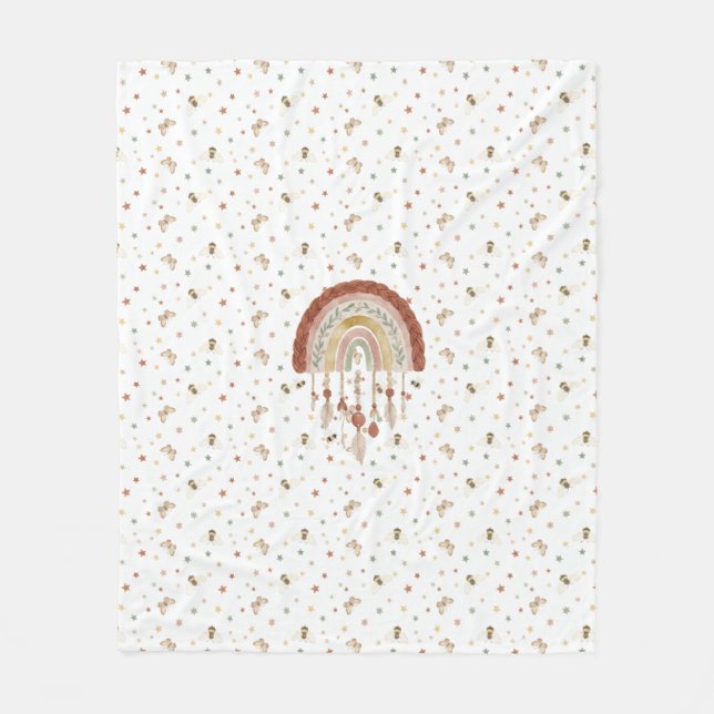Manta Polar Boho Whimsical Bee & Earthy Rainbow Baby Fleece Bl (Anverso)