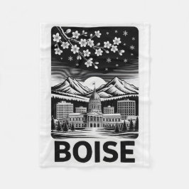 Manta Polar Boise Skyline Black and White Woodcut Winter 