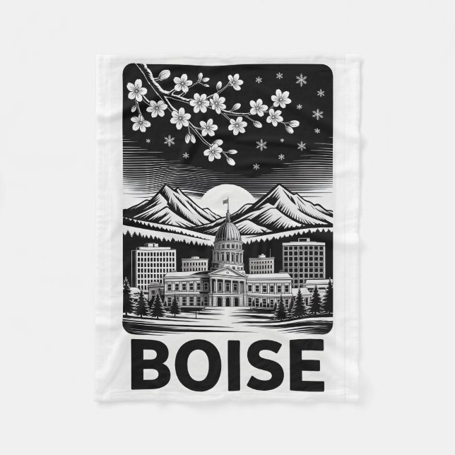 Manta Polar Boise Skyline Black and White Woodcut Winter  (Anverso)