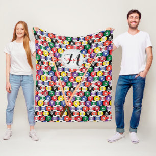 Manta Polar Bolas de 🎱 Billiards y Sólidos de Monograma y Ban