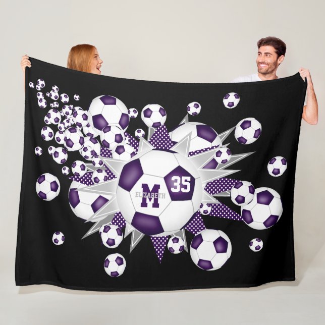 Manta Polar bolas de fútbol violeta blanco estrellas sala de d (In situ)