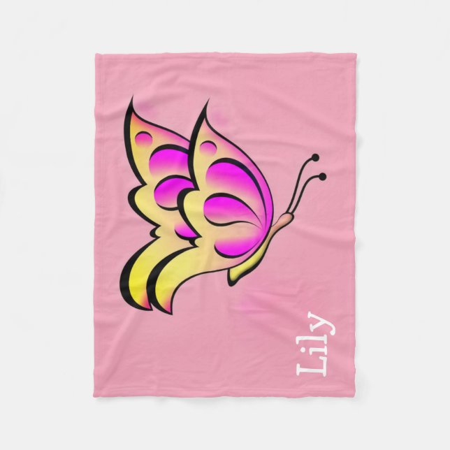 Manta Polar  Bold pink butterfly - personalized  (Anverso)
