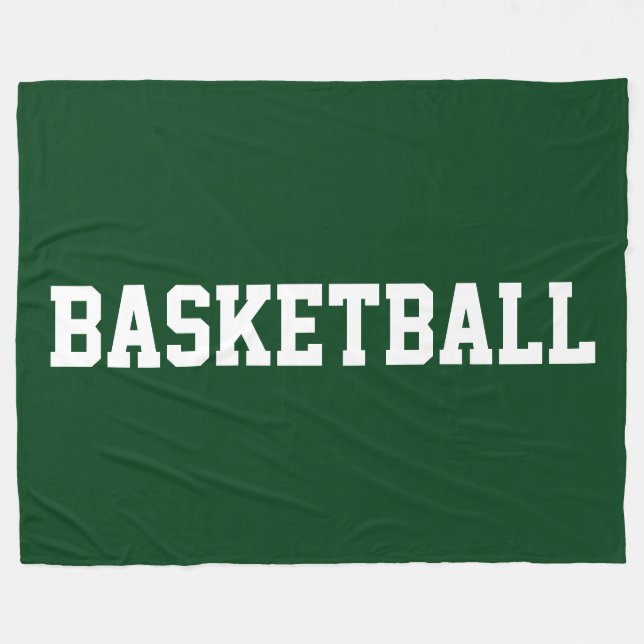 Manta Polar Bold White BASKETBALL Text On Deep Forest Green (Frente (Horizontal))