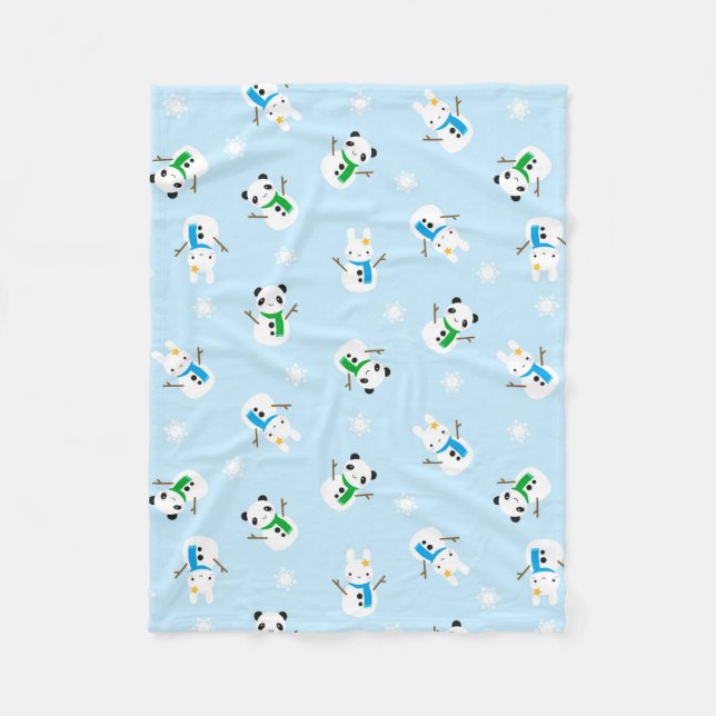 Manta Polar Bollos de nieve y Pandas de nieve (Anverso)