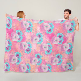 MANTA POLAR BOMBAS DE CAÍDA DE COLOR ROSA Y FLORES DE AQUA