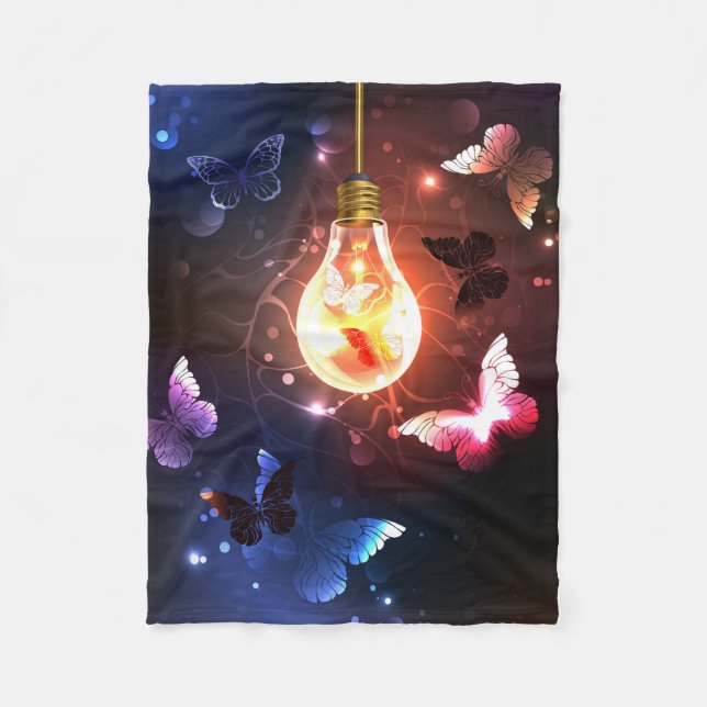 Manta Polar Bombilla brillante con mariposas nocturnas (Anverso)