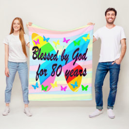 MANTA POLAR BONITA MARIPOSA 80 CUMPLEAÑOS BLANCO DE BENDICIÓN