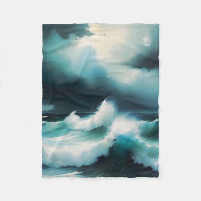 Manta Polar Bonita pintura al océano azul (Anverso)