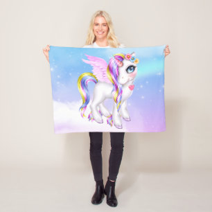 Manta Polar Bonita unicornio con barro arco iris y cola