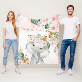 Manta Polar Bonito Boho Elefante Tropical Rubor Floral Rosa