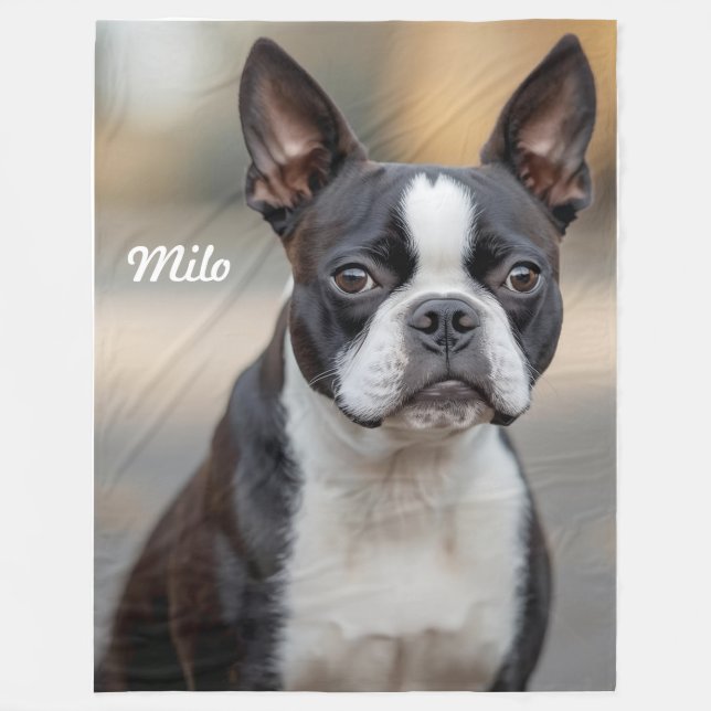Manta Polar Bonito Boston Terrier Personalizado (Anverso)