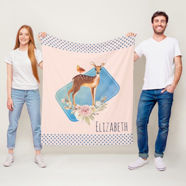 Manta Polar Bonito Brown Fawn con pájaro y Rosas (In situ)