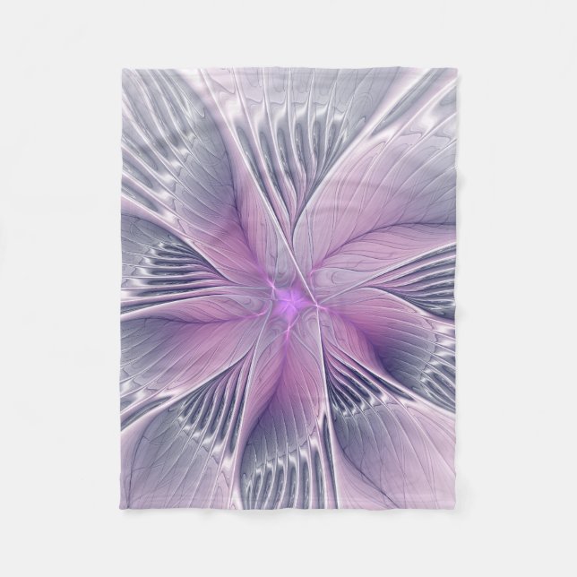 Manta Polar Bonito Flor Rosa Moderna Resumen Arte Fractal (Anverso)