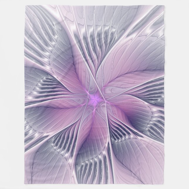 Manta Polar Bonito Flor Rosa Moderna Resumen Arte Fractal (Anverso)