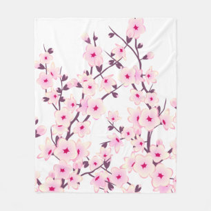 Manta Polar Bonito Flores de cerezo Blanco rosa
