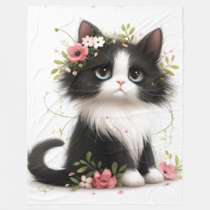 Manta Polar Bonito gatito de Tuxedo con Cojín decorativo de fl