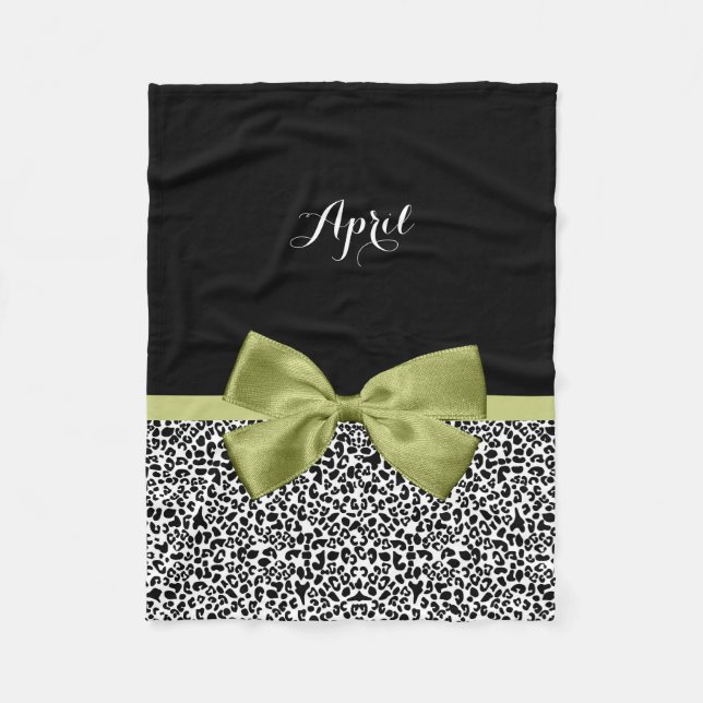 Manta Polar Bonito Leopard Print Spring Green Bow con nombre (Anverso)