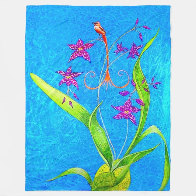 Manta Polar Bonito Little Orchid Bird Fleece Blanket (Anverso)