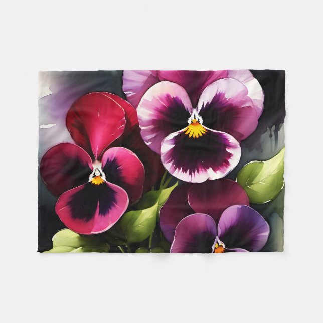 Manta Polar Bonito maroon daek pansies rojos pintura acuarela (Frente (Horizontal))