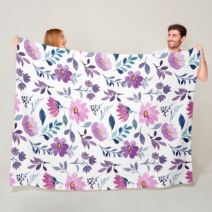 Manta Polar Bonito morado botánico y blanco