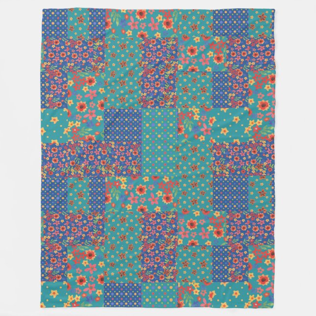 Manta Polar Bonito Nostalgic Faux Patchwork Fleece Blanket (Anverso)