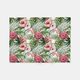 Manta Polar Bonito Tropical, Rosa y Rojo Hibiscus Blanket