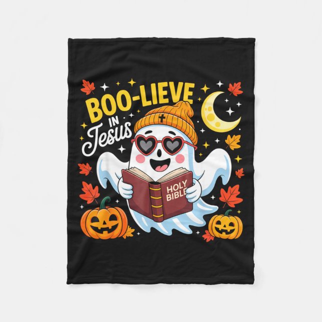 Manta Polar Boo-lieve In Jesus Ghost Christian Halloween Funny (Anverso)