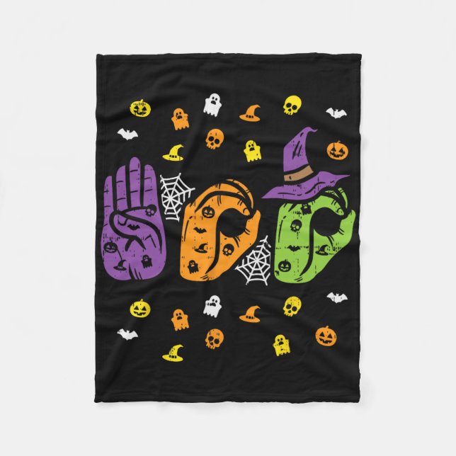 Manta Polar Boo Manos Rótulo Americano Orgullo Asl Halloween (Anverso)