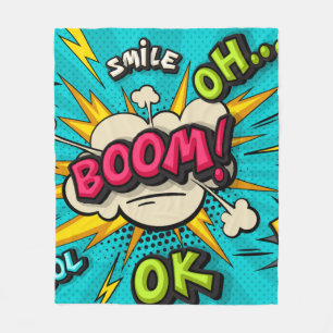 Manta Polar Boom burbuja de arte pop. Sonría, guau, pow, cool,