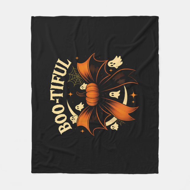 Manta Polar Bootismo divertida Halloween Coquette Bow Pumpkin (Anverso)