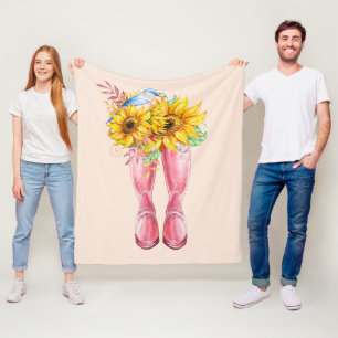 Manta Polar Boots rosados, pájaros azules y girasoles