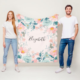 Manta Polar Borde floral rosa y verde